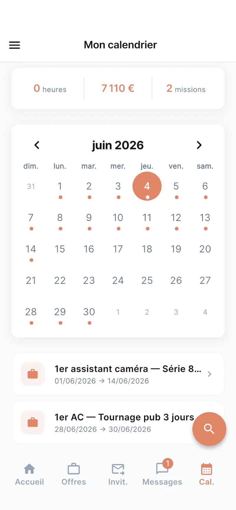 Capture app Braal : calendrier des missions