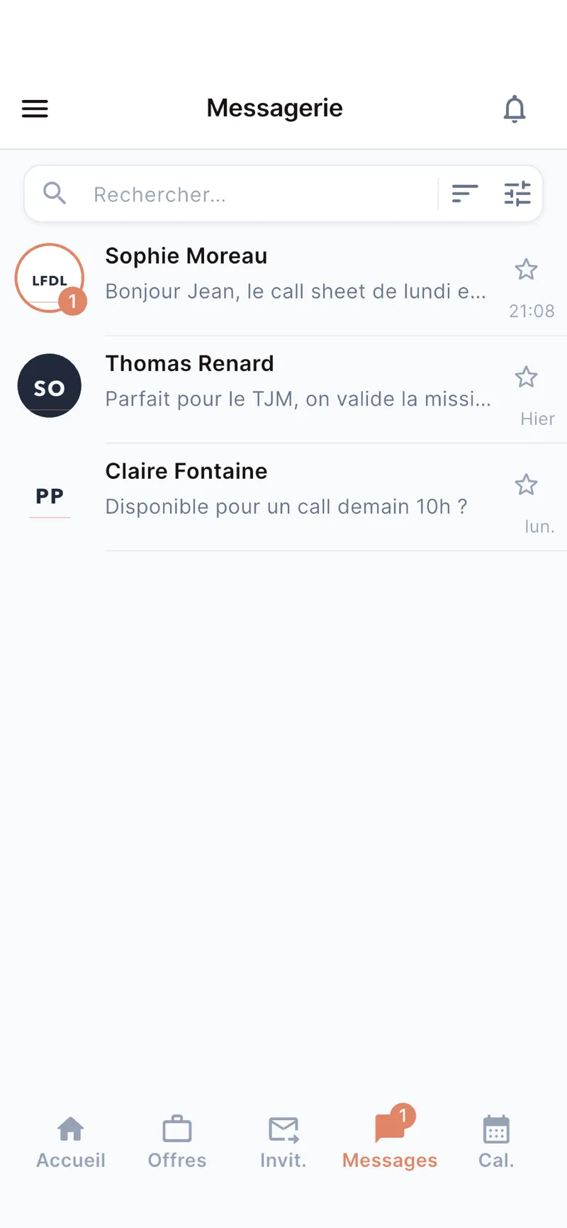 Capture app Braal : messagerie avec les productions