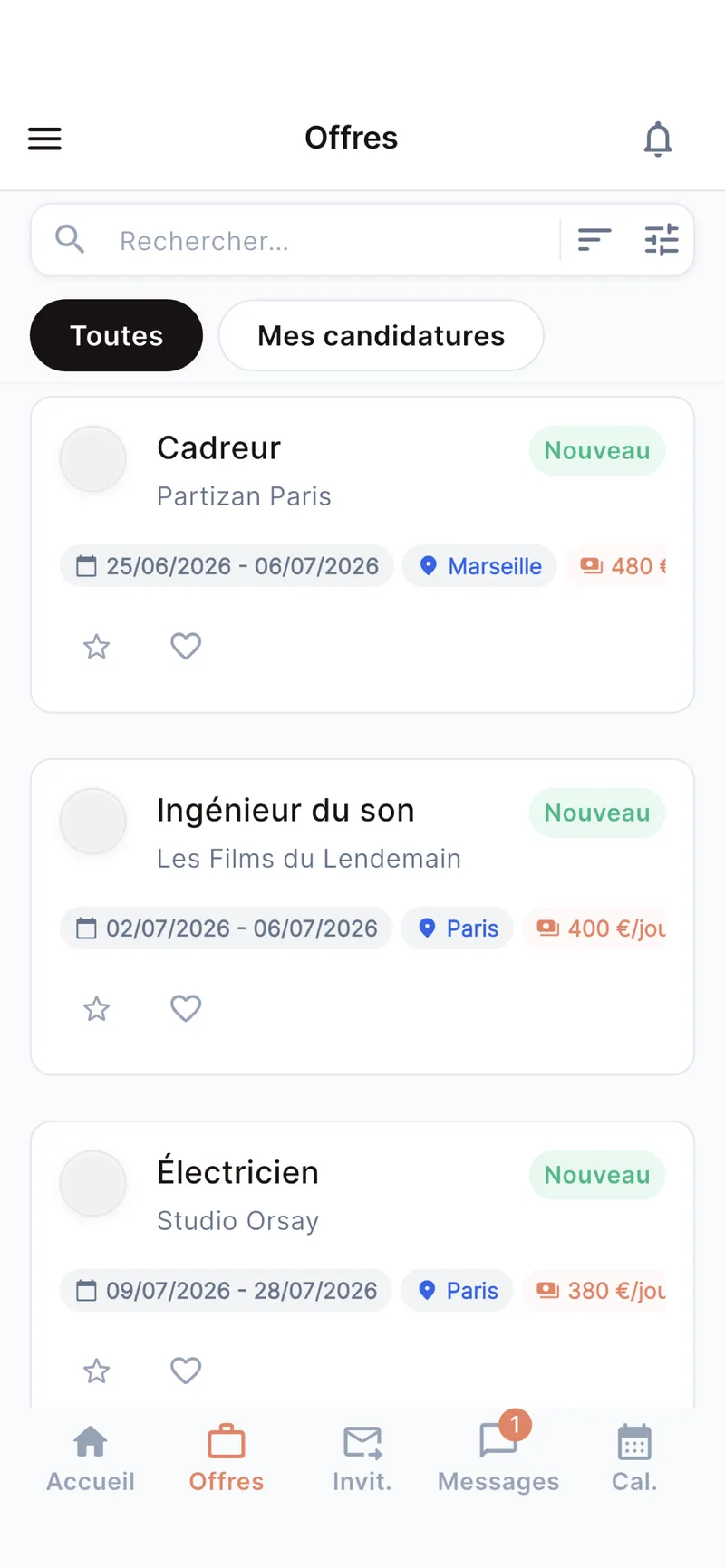 Capture app Braal : liste des offres filtrées